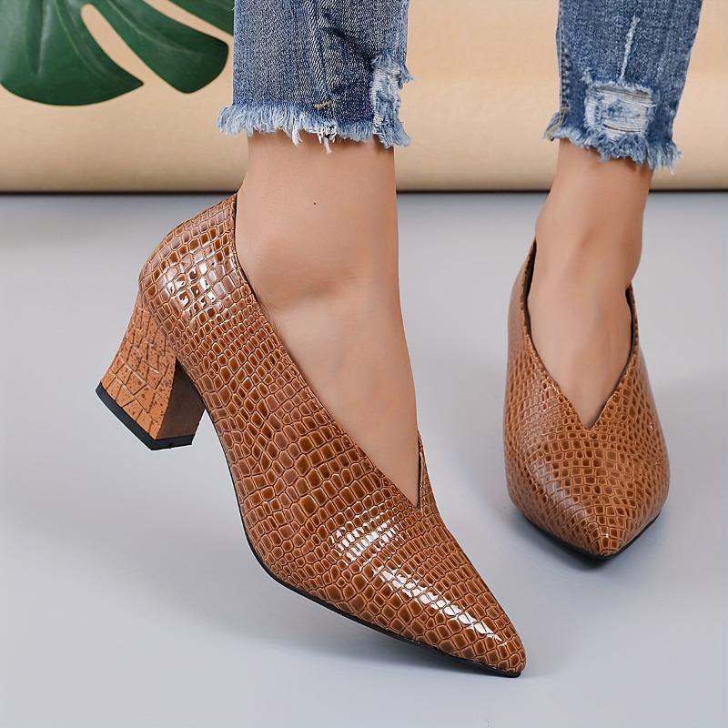 Fashion Fashion Slip-on Block Heel Single Shoes Autumn New Pointed Toe Shallow Mouth Anti-slip Wear-resistant High Heels