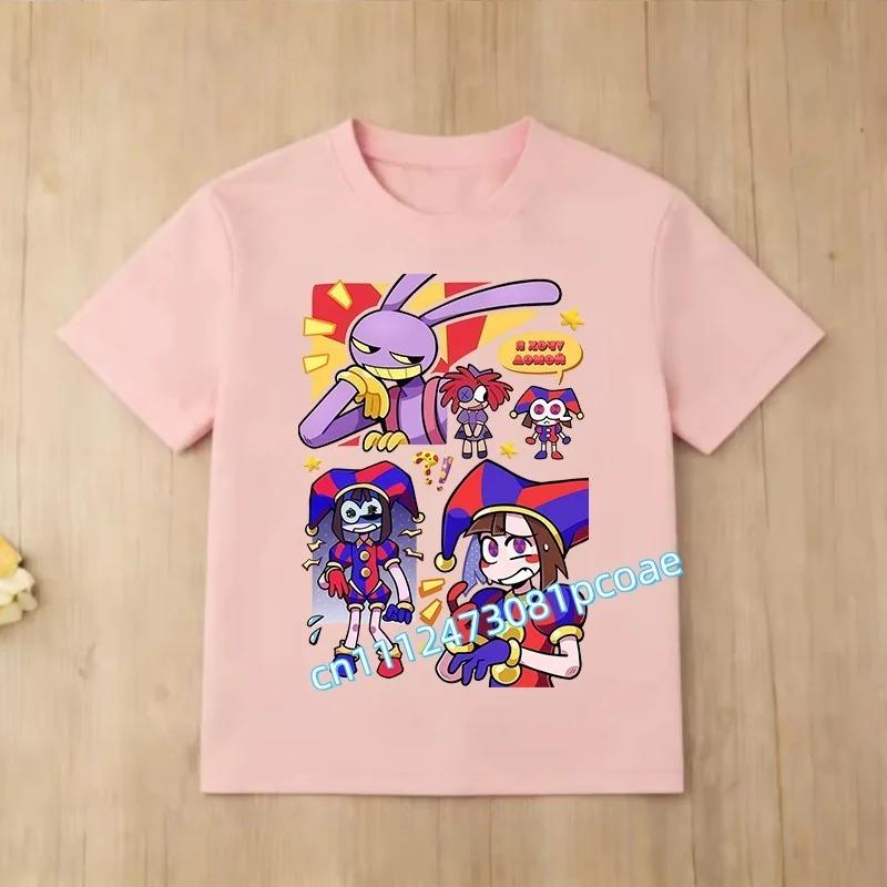 Children Short Sleeve T Shirts The Amazing Digital Circus Anime Cartoon Print Cotton Top Boys Girls Summer Casual Crew Neck Tees