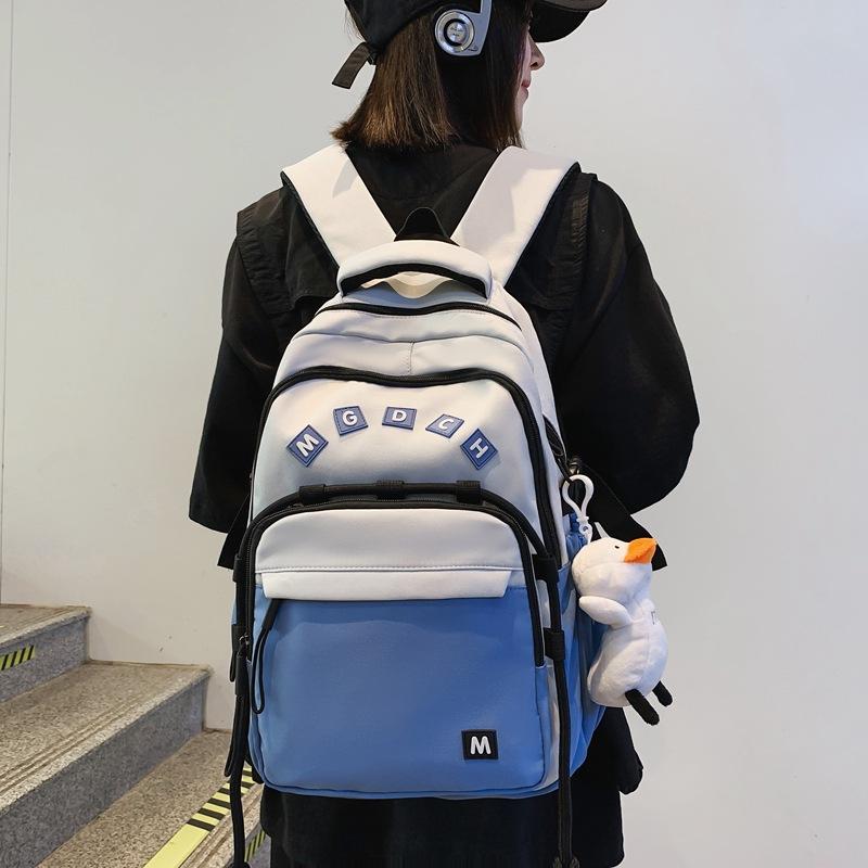 Korean Version of Simple Letter Printing Contrasting Color Large-capacity College Student Schoolbag 2024 New Travel Student Schoolbag
