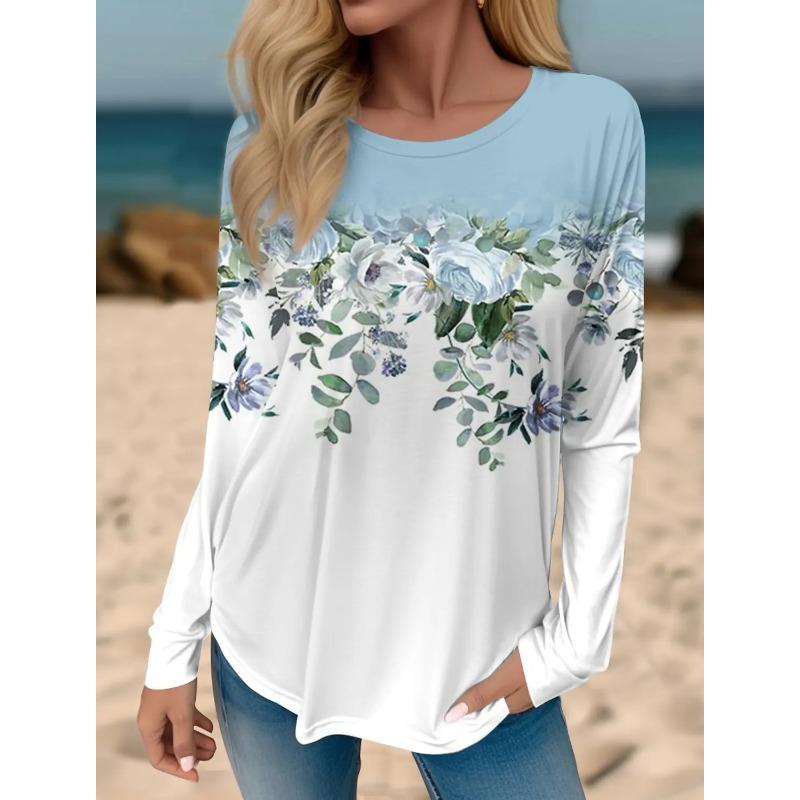 3D Print Floral Graphic Women's T Shirt Spring Autumn Long Sleeve Tops Basic Design Fashion O-Neck Fit Y2K Sweatshirt For Girls