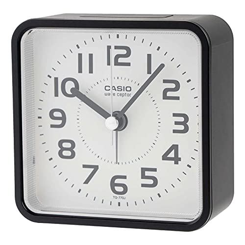 CASIO TQ-770J-1JF Alarm Clock, Radio-Controlled, Black, Analog, Nighttime Stop Second Hand, Snooze Function, and Light