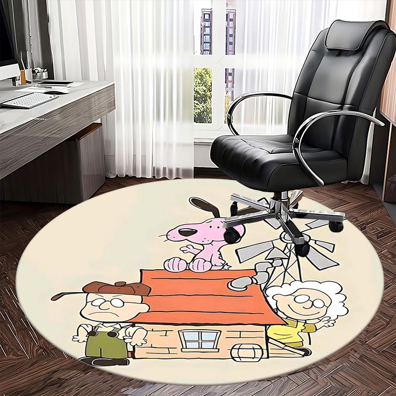 Snoopy, Peanuts Mata na krzesło Okrągły dywan Dywan biurowy, Można prać w pralce, Antypoślizgowy, Nadaje się do salonów, sypialni