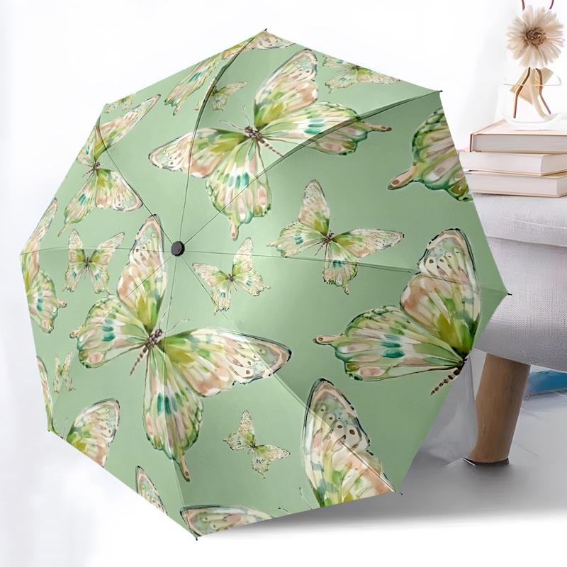 1pc Butterfly Pattern Automatic Opening/Closing Folding Umbrella with 8 Ribs, Portable Sunshade Umbrella Birthday and Holidays gifts yy250105099