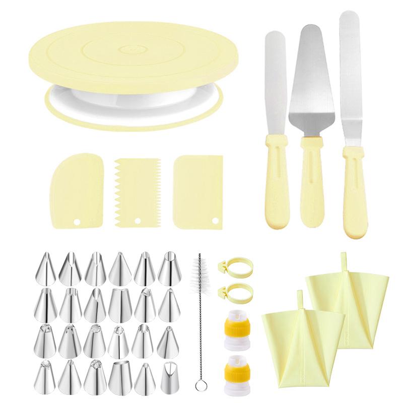 FAIS DU Macaron Cake Turntable Set with Cream Nozzles Scrapers Upgraded Revolving Cake Stand Tools for Baking Pastry Decorations