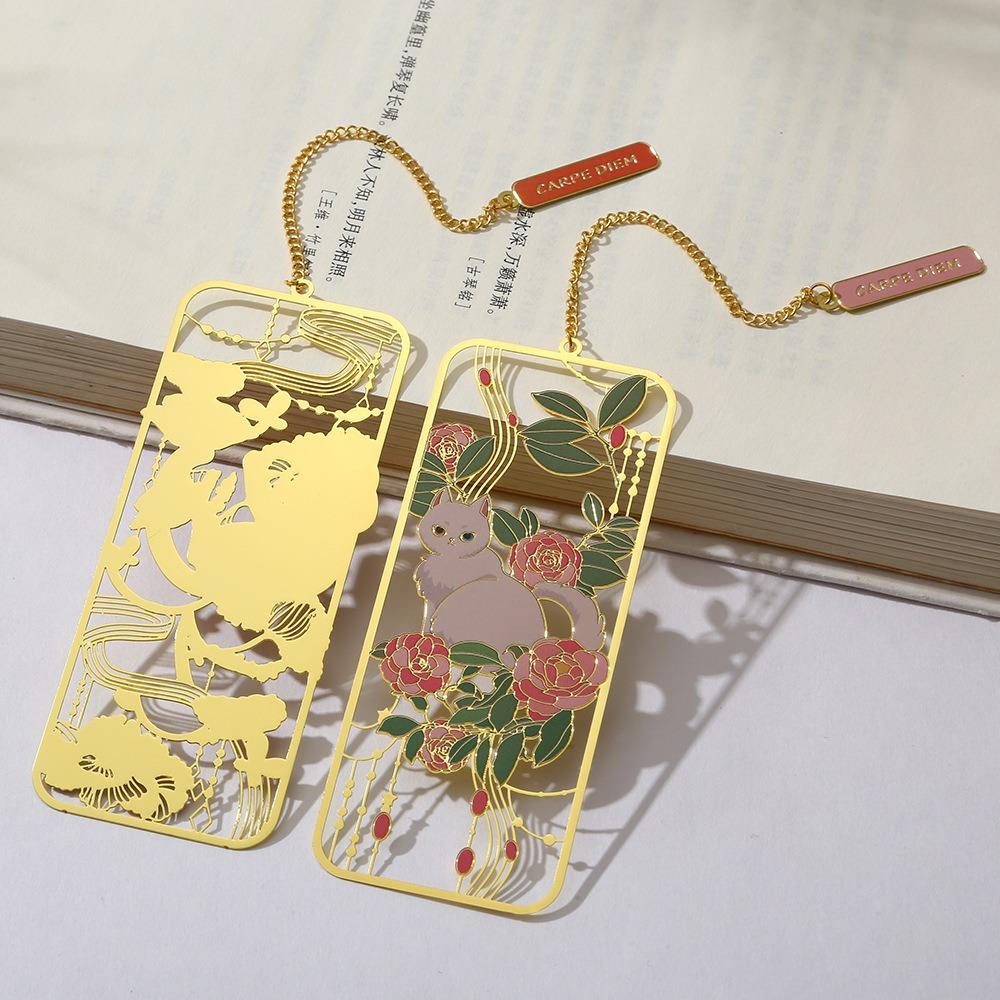 3D Hollow Bookmark Metal Book Clip Retro Cat Bookmark  Stationery