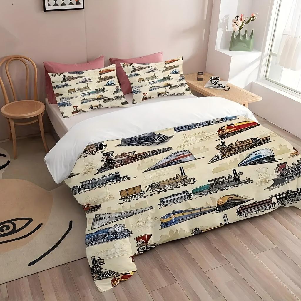 Comforter Vintage Painted Train Railway Pattern 3D Printed Simple Style Bedding Set Soft Comfortable S