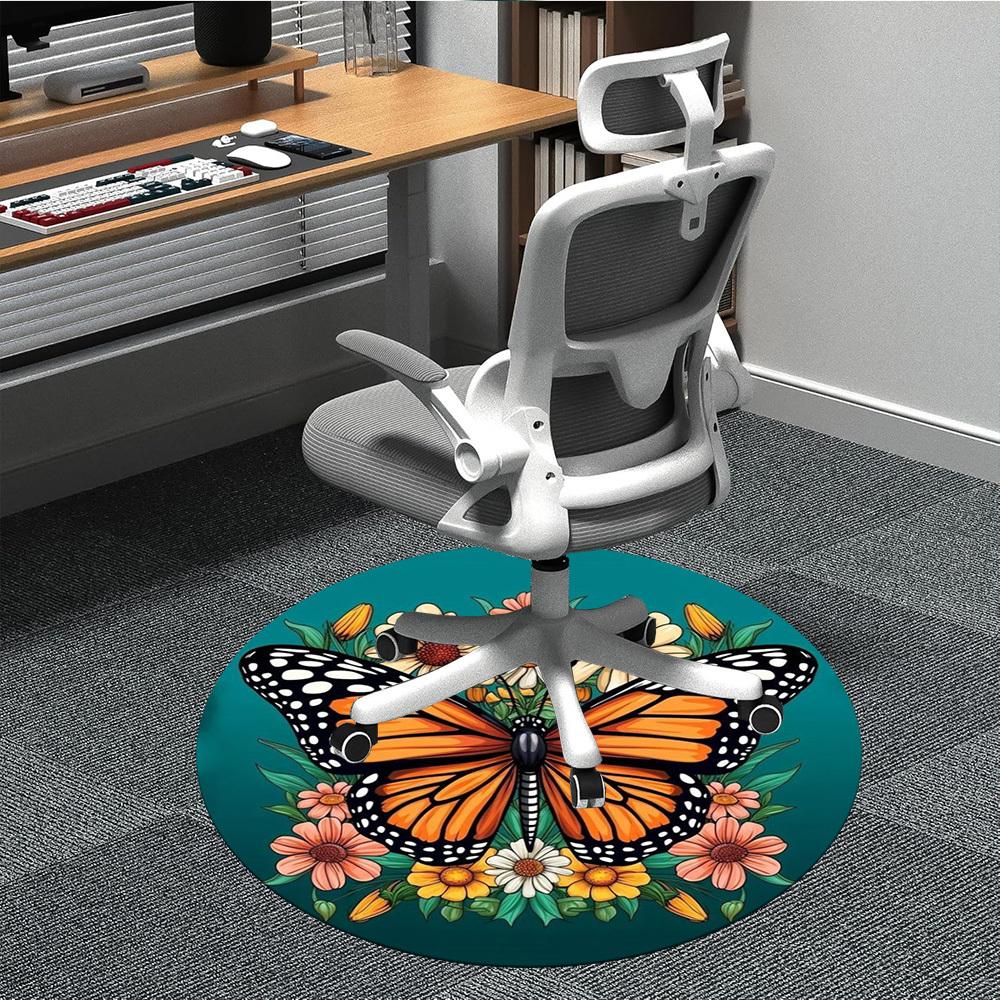 

1pc Butterfly Floral Pattern Chair Carpet for Office Non-Slip Mat for Office - Decorative Floor Mat yy251030187 80cm by 80cm