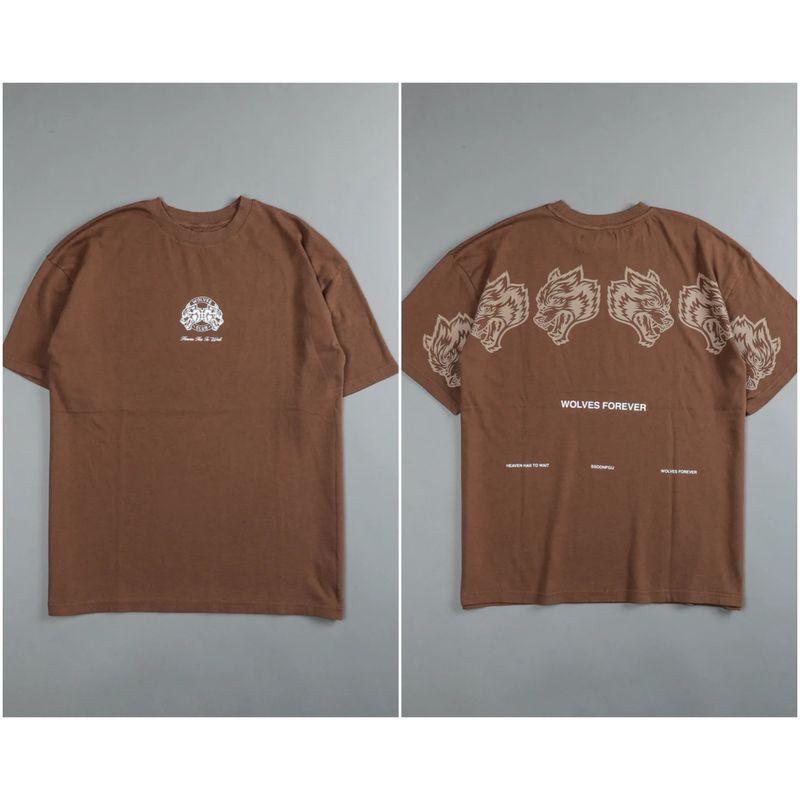 

Женская блузка средней длины из чистого хлопка с коротким рукавом для уличной йоги Front single wolf head Brown M