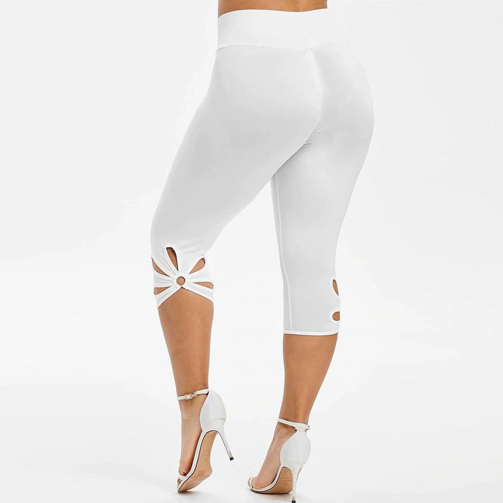 

Модные женские леггинсы больших размеров, однотонные, с вырезами, эластичной талией, повседневные, для фитнеса, бега, спорта, леггинсы для спортзала, женские леггинсы XXXXXL белый