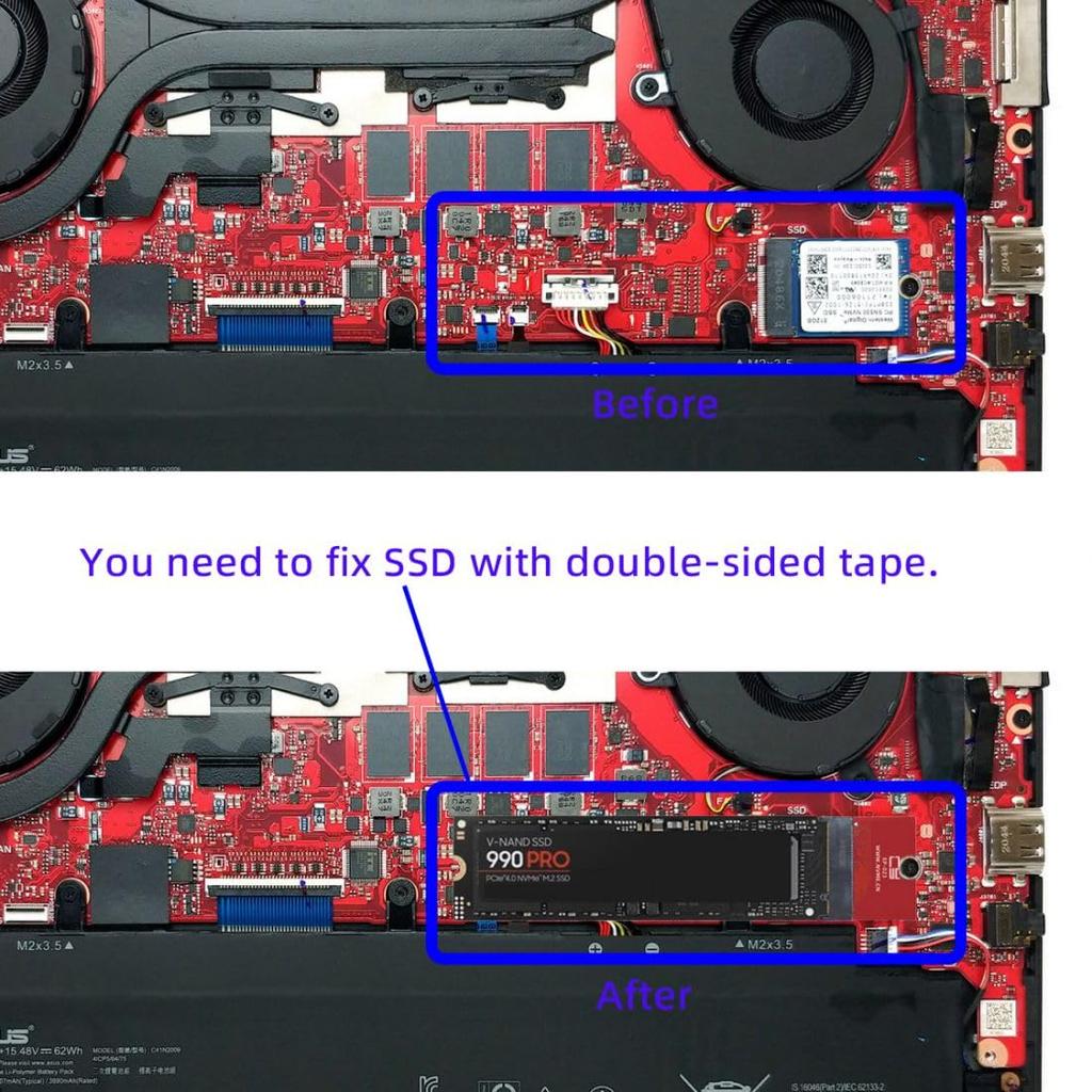 CY Card Adapter NVMe M Key 22x30mm To 22x80mm Reverse NGFF Expansion SSD Upgrade Adapter Compatible with ROG Flow X13 Gaming Laptop