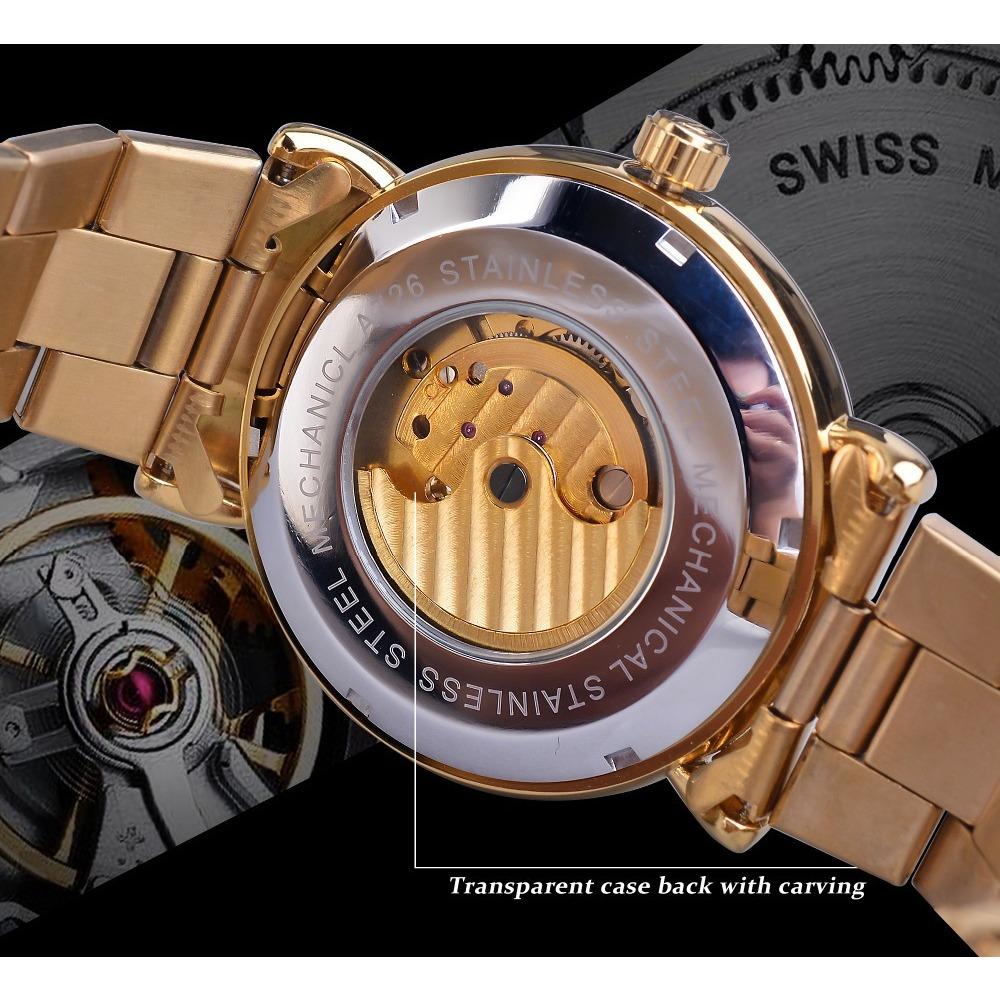 Forsining Herrenmode Freizeit Geschnitzte Hohle Mondphase Stahlgürtel Mechanische Uhr Automatische Mechanische Uhr S1125-5-A