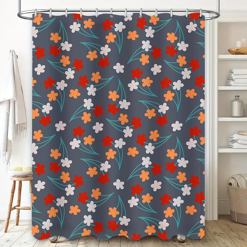 Colorful Floral Shower Curtain Modern Decor For Bathrooms Blue Orange Pattern Waterproof Fabric With Rings Perfect Gift Idea