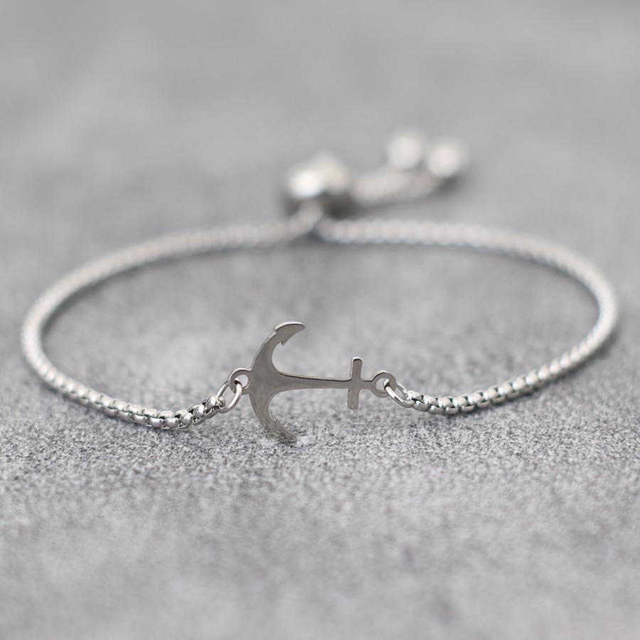 

Nautical Anchor Bracelet Men Stainless Steel Cuban Chain Link Braslet Sliding Adjustable Outdoor Cycling Hand Accessories Homme Adjustable