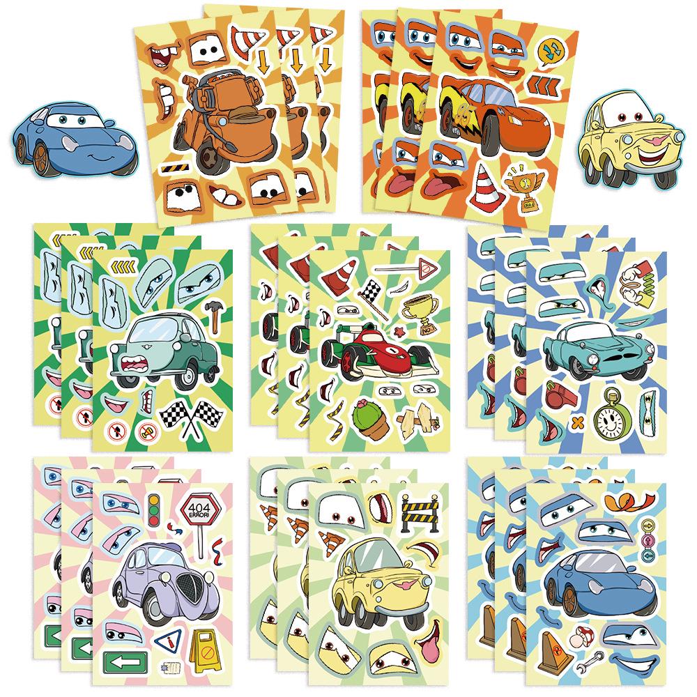 8-Sheet Cartoon Character Make-a-Face Puzzle Stickers - Waterproof Handmade Toy
