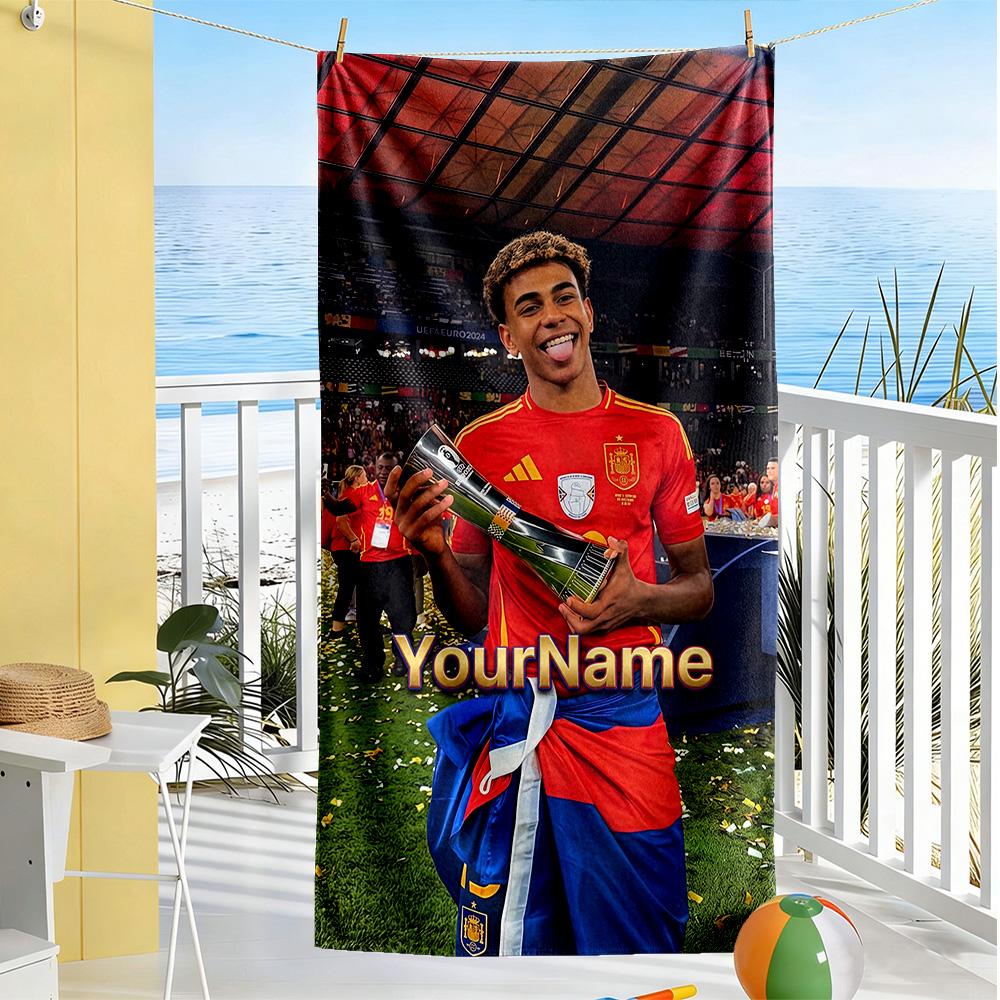 Lamine Yamal Personalisiertes Text Strandtuch Super Weich & Saugfähig Ideal für Reisen Outdoor Schwimmbad Yoga Surfen Camping Wandern Fitnessstudio Geschenk Urlaub