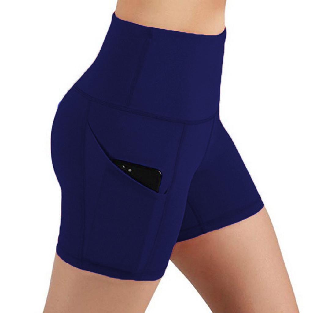 Lady Pocket High-waist Hip Stretch Underpants Running Fitness Yoga Shorts