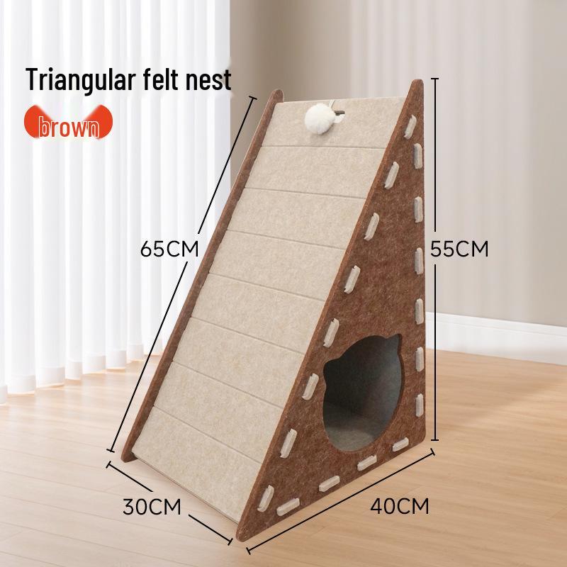 Felt Cat Bed & Scratcher with Integrated Kitten Toy, Double-Layer Design Cat Bed