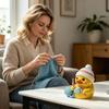 Funny Duck Figurine Small Resin Crocheting Duck Statue Collectible Tabletop Ornament for Desk Bookshelf Car Dashboard Decor