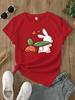 Women Casual Short Sleeved Round Neck T-shirt with Cute Rabbit and Carrot Pattern Printed Summer Women's Casual Tops Clothing