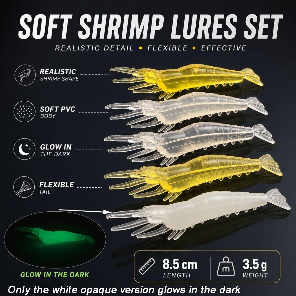 5pcs/Set 3.5g/8.5cm Artificial Shrimp Bait PVC Soft Shrimp Lure  Fishing Accessories