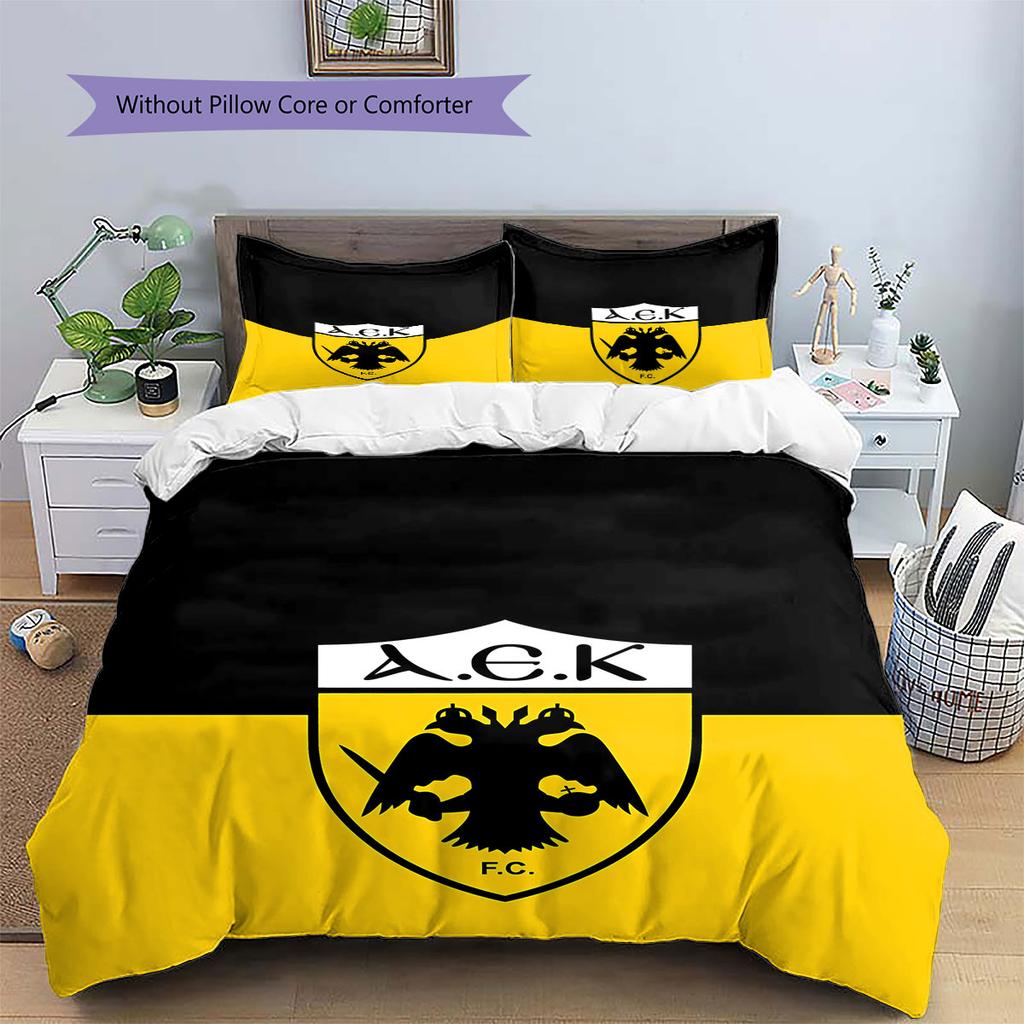 AEK Athens F.C Pattern Bedding,Quilt Set Quilt Cover Pillowcase Home Birthday Gift(1 * Duvet Cover + 2 * Pillowcase, Without Core)