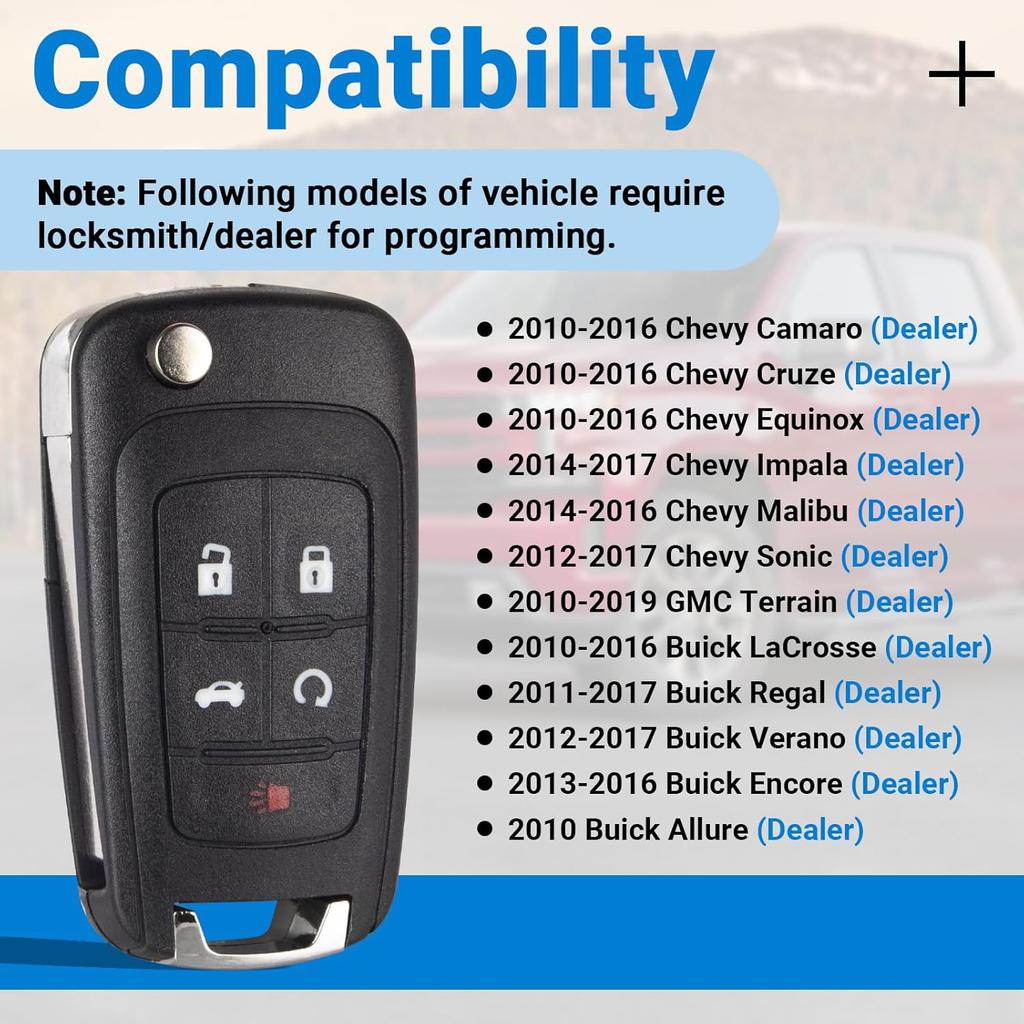 Car Key Fob Keyless Entry Remote Compatible with 2010- Chevy Cruze/Camaro/Impala/Equinox/GMC Terrain/Buick Lacrosse 5 Buttons Key for OHT01060512 (1