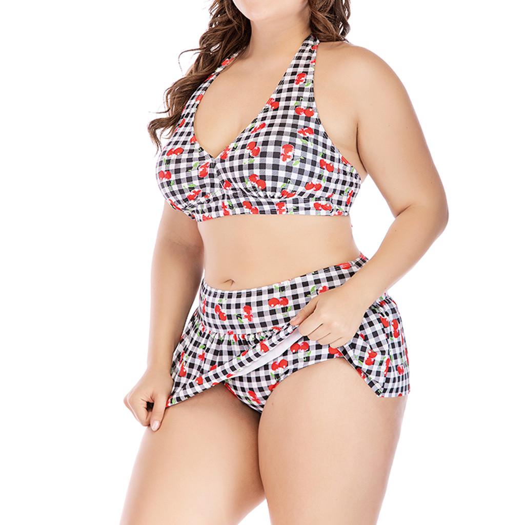 

Летняя мода для женщин плюс размер с высокой талией купальники в клетку с принтом купальник пуш-ап мягкое бикини