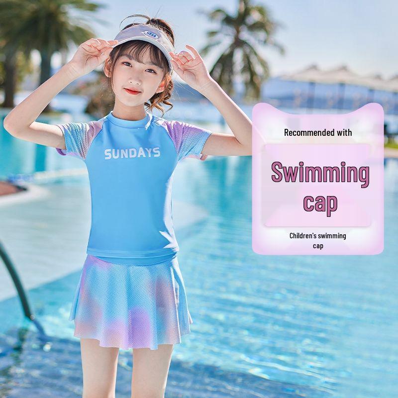 2024 Kids' Split Skirt Swimsuit - Short-Sleeved, Summer Beach Sunscreen for Girls