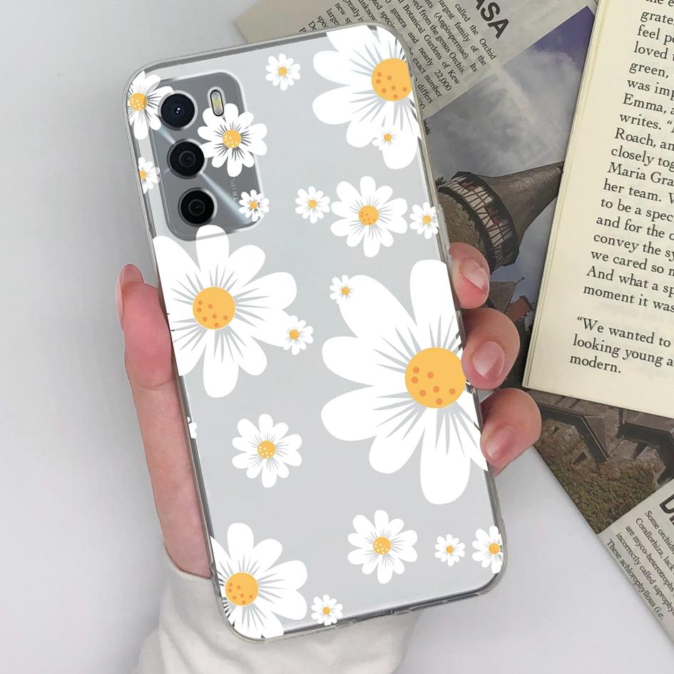 For Oppo A15 A15S A16 A16S A17 A17K A35 A58 Phone Cases Beautiful Blue Butterfly Flowers Pattern Transparent Silicone Anti Slip Housing For Oppo Shell