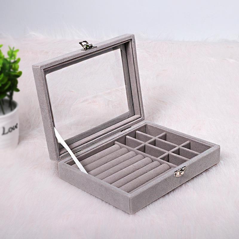 Velvet Flannel Jewelry Storage Box for Necklaces, Rings, and Earrings - Single Layer Korean Design