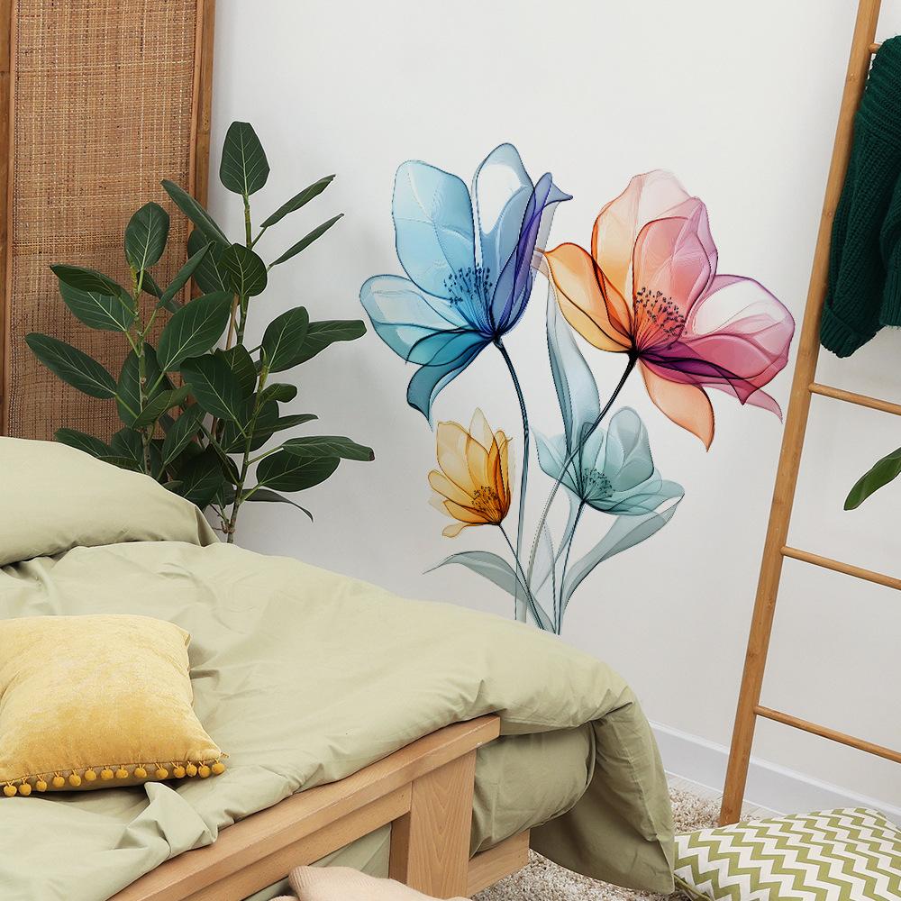 2 Pcs Simple Lines Yumei Flowers Bedroom Living Room Home Background Landscaping Decorative Wall Stickers