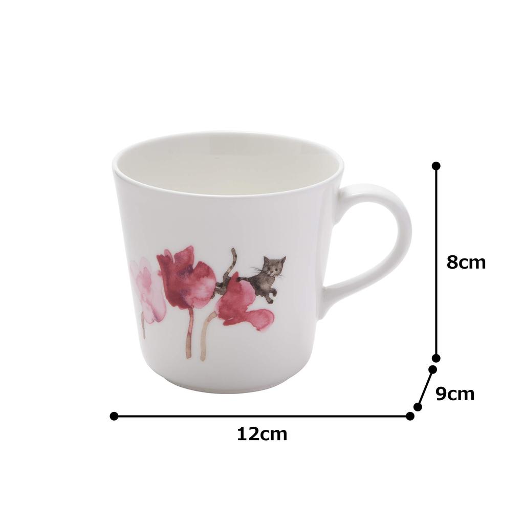 NARUMI Cyclamen and Cat Mug by Chihiro Floral Stylish and Microwave and Dishwasher Made in Gift Product Iwasaki, 340cc, Print, Cute, Large,