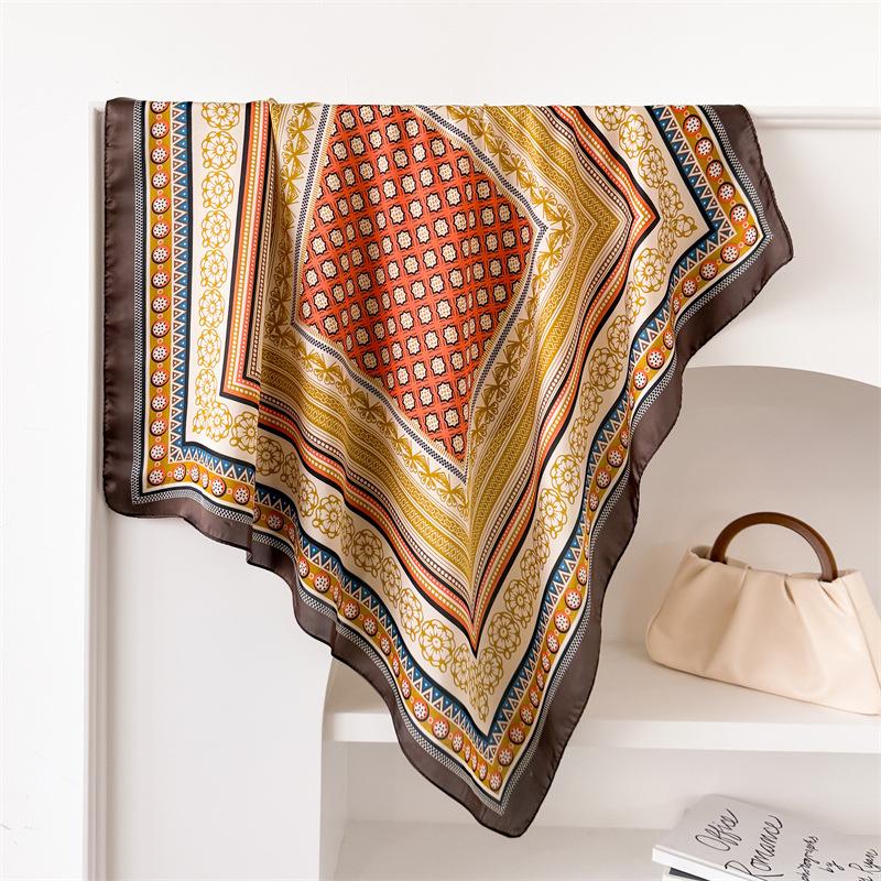 

Retro 70Cm Small Square Scarf Imitation Silk Scarf Headscarf Spring And Summer Printed Scarf Scarf Professional Scarf 70*70cm