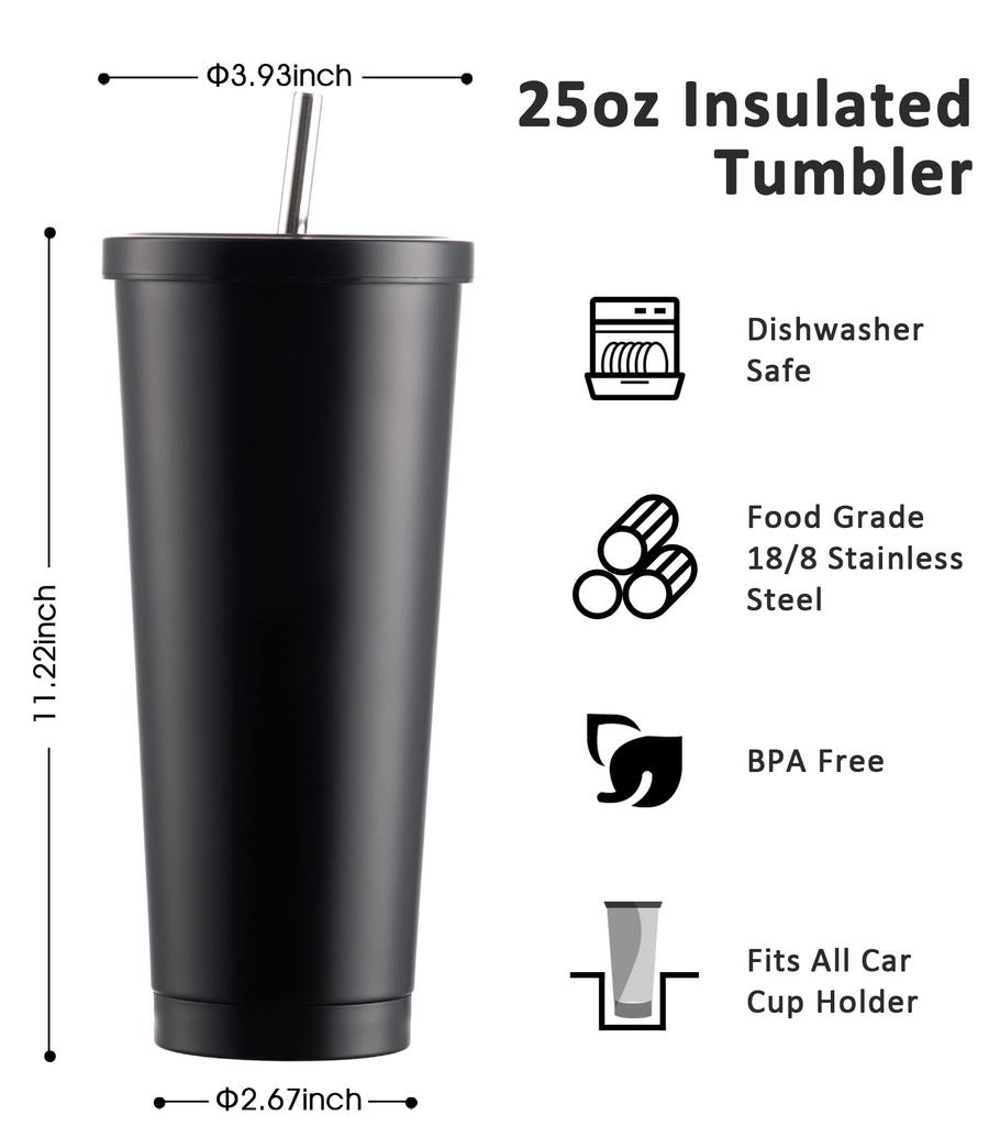 Stainless Steel Coffee Cup with Lid Straw Reusable Espresso Cups,Insulated Hot/Clod Double Wall Drink for Iced Americano,Gifts