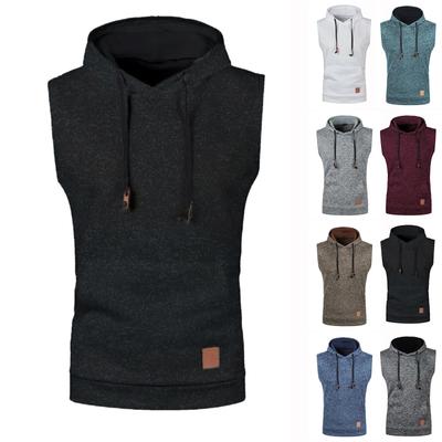 Men's Autumn Solid Color Hooded Vest Men's Vest Thin Velvet Sweater Slim Sweater Men's Pullover Hooded Pocket Vest