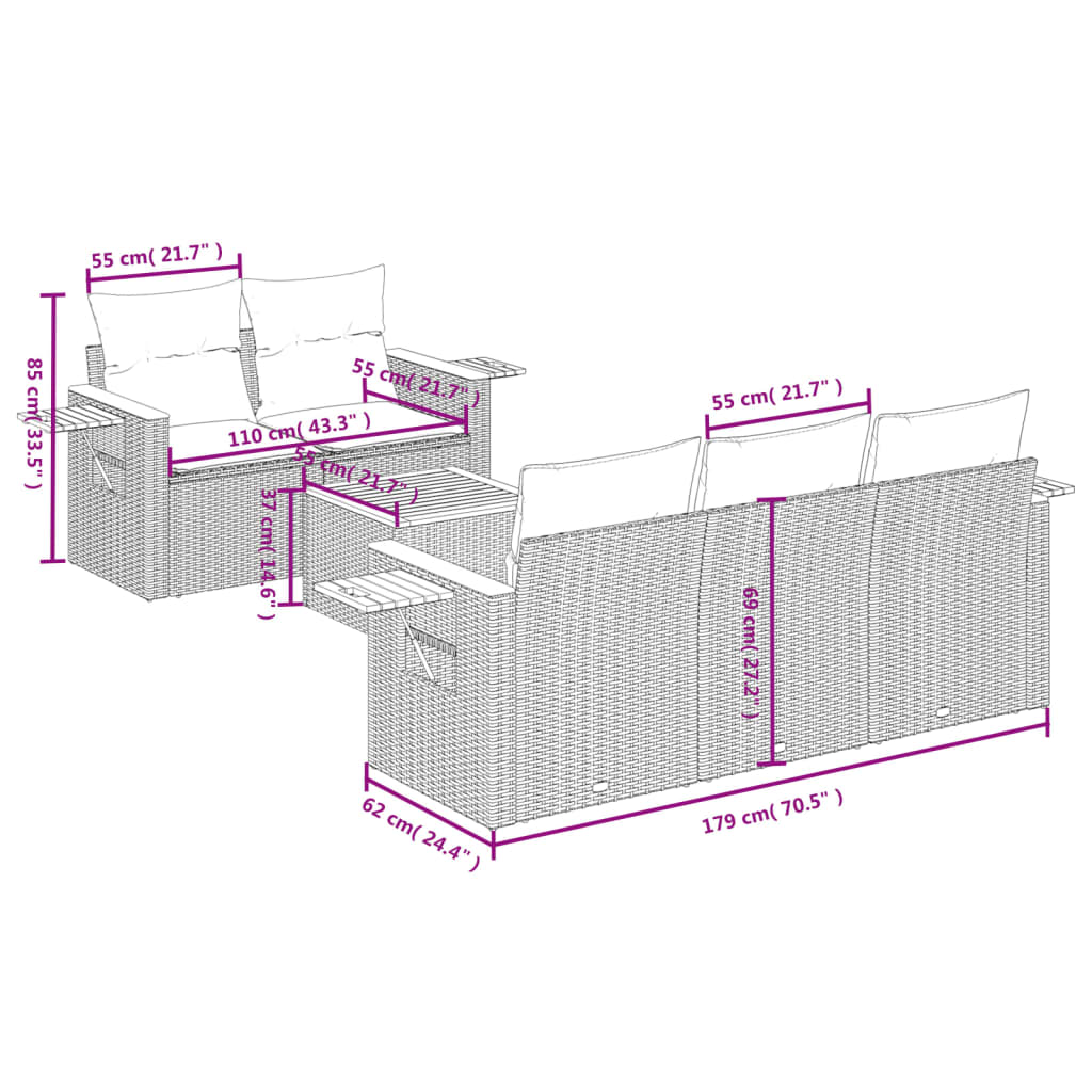 Vidaxl 6-Cz. Set di Mobili da Giardino con Cuscini, Grigio, Polyrattan