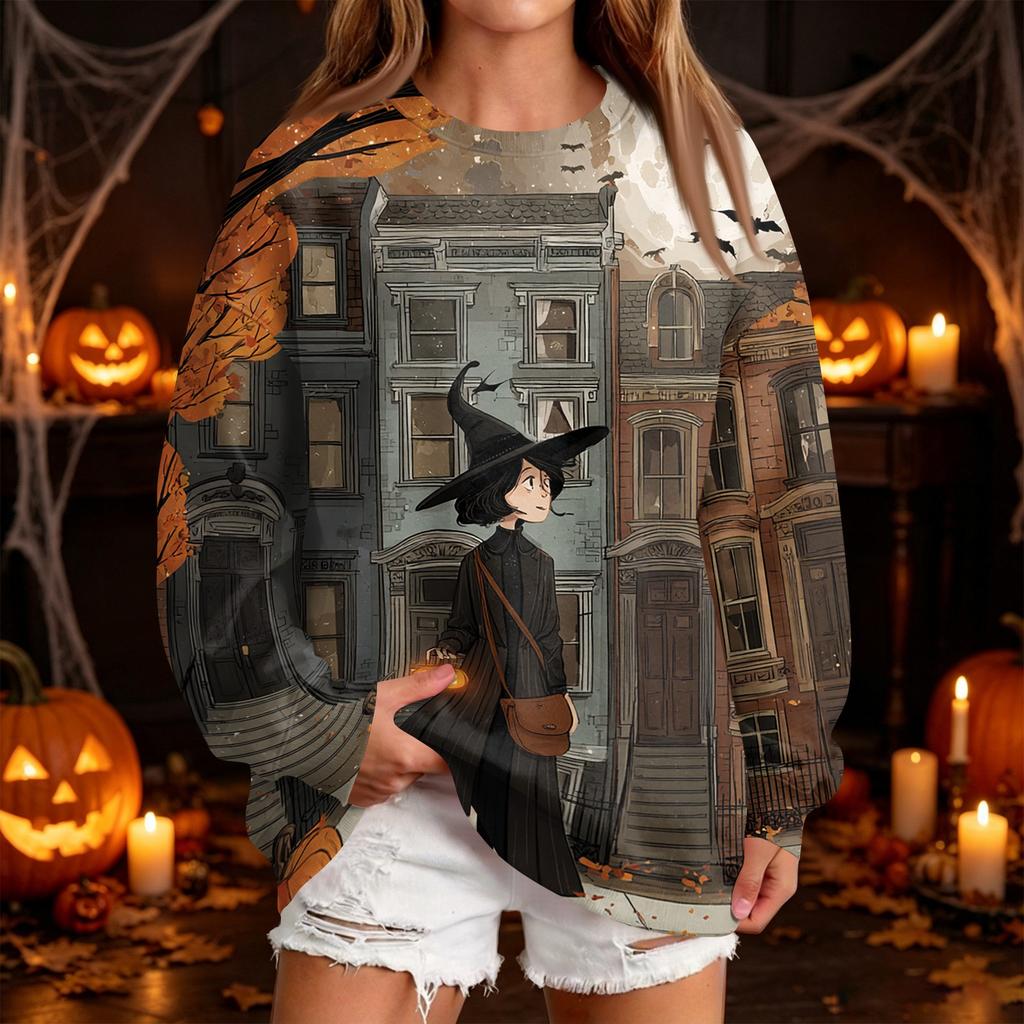 Women's Fashion Casual Halloween Print Neck Sweatshirt