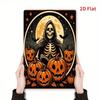 2D Flat Metal Pumpkin Skull Wall Art, Vintage Iron Skeleton In Hood Sign, Halloween Decor 12x8 Inch For Home Office