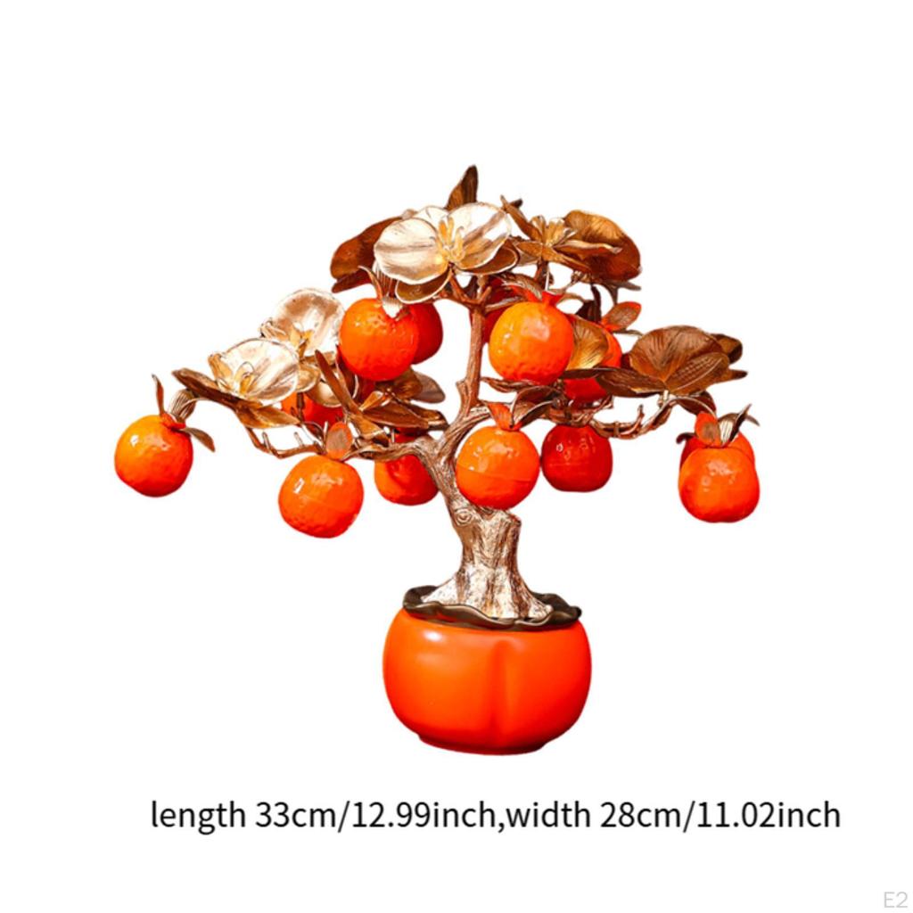 Feng Shui Persimmon Tree Statue Artificial Bonsai Fortune Plant Sculpture Resin for Home Decor