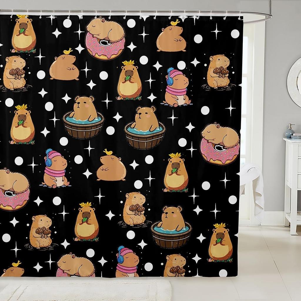 Funny Capybara Shower Curtain Waterproof Polyester Fabric Lovely Nature Wildlife Bath Curtain Japanese Style Bathroom Decor
