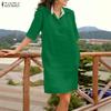 ZANZEA Women Casual Turn Down Collar Loose Summer Half Sleeve Shirt Dress