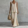 Women's Bohemian Wide Leg Pants and V Neck Cami Top Set - Flowy Summer Outfit