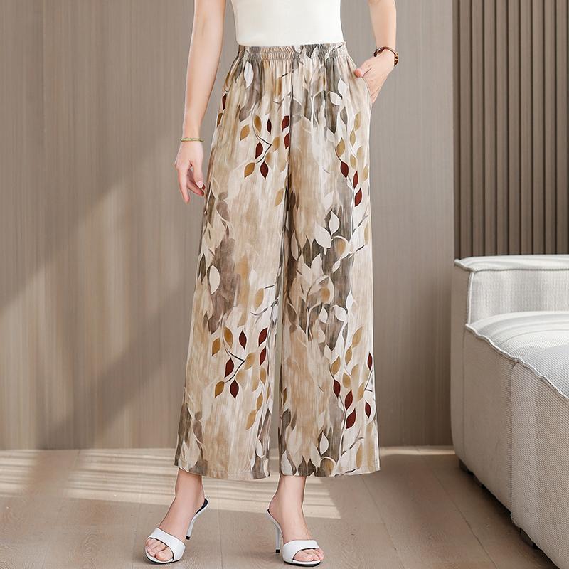 Pantaloni Estivi da Donna Taglie Forti a Vita Alta Larghi Vintage Abbigliamento Elastico in Vita Pantaloni Estivi