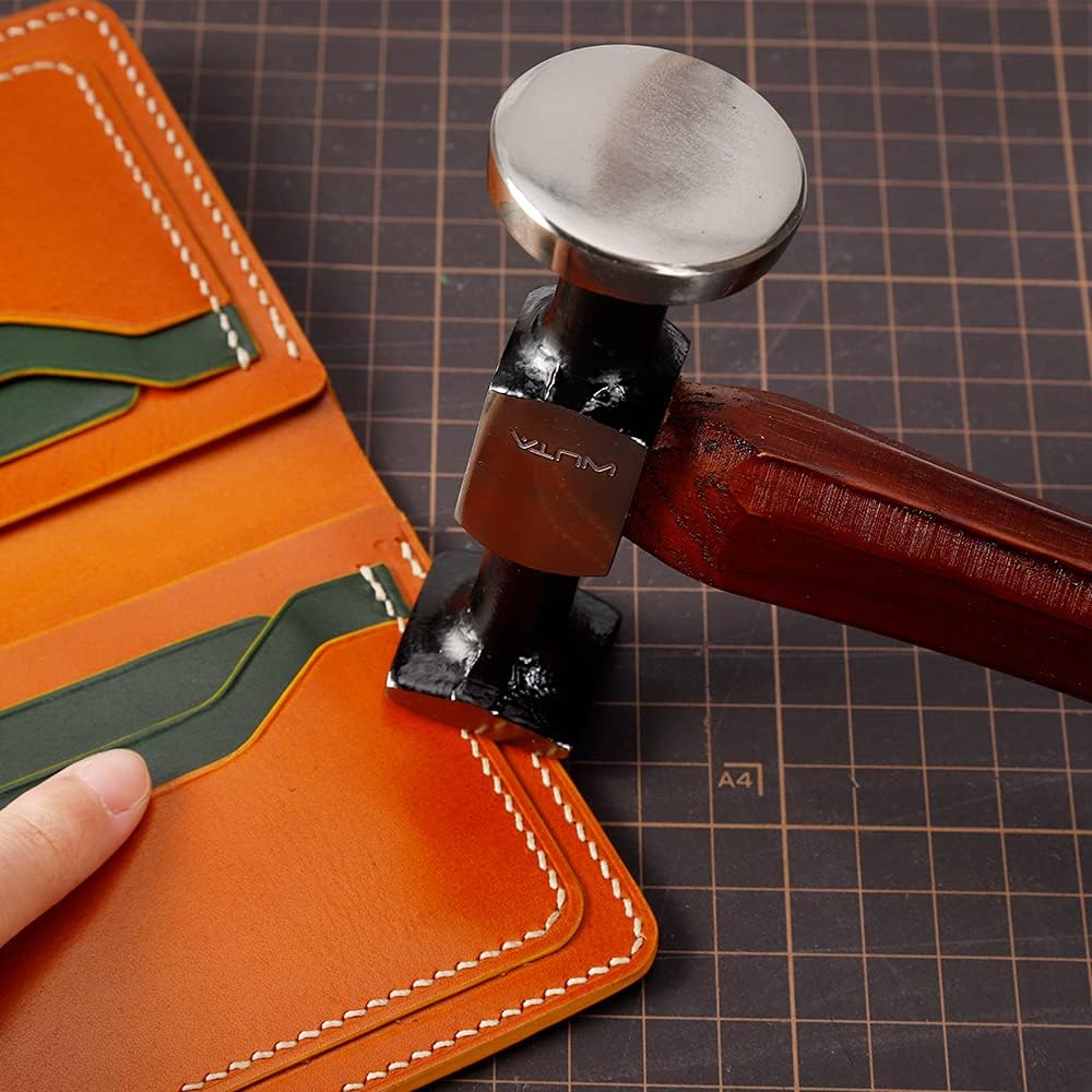 WUTA Leather Hammer Double Head Cobblers Hammer Mirror Polishing Carbon Steel Mallet for Professional Leather Craft Tool
