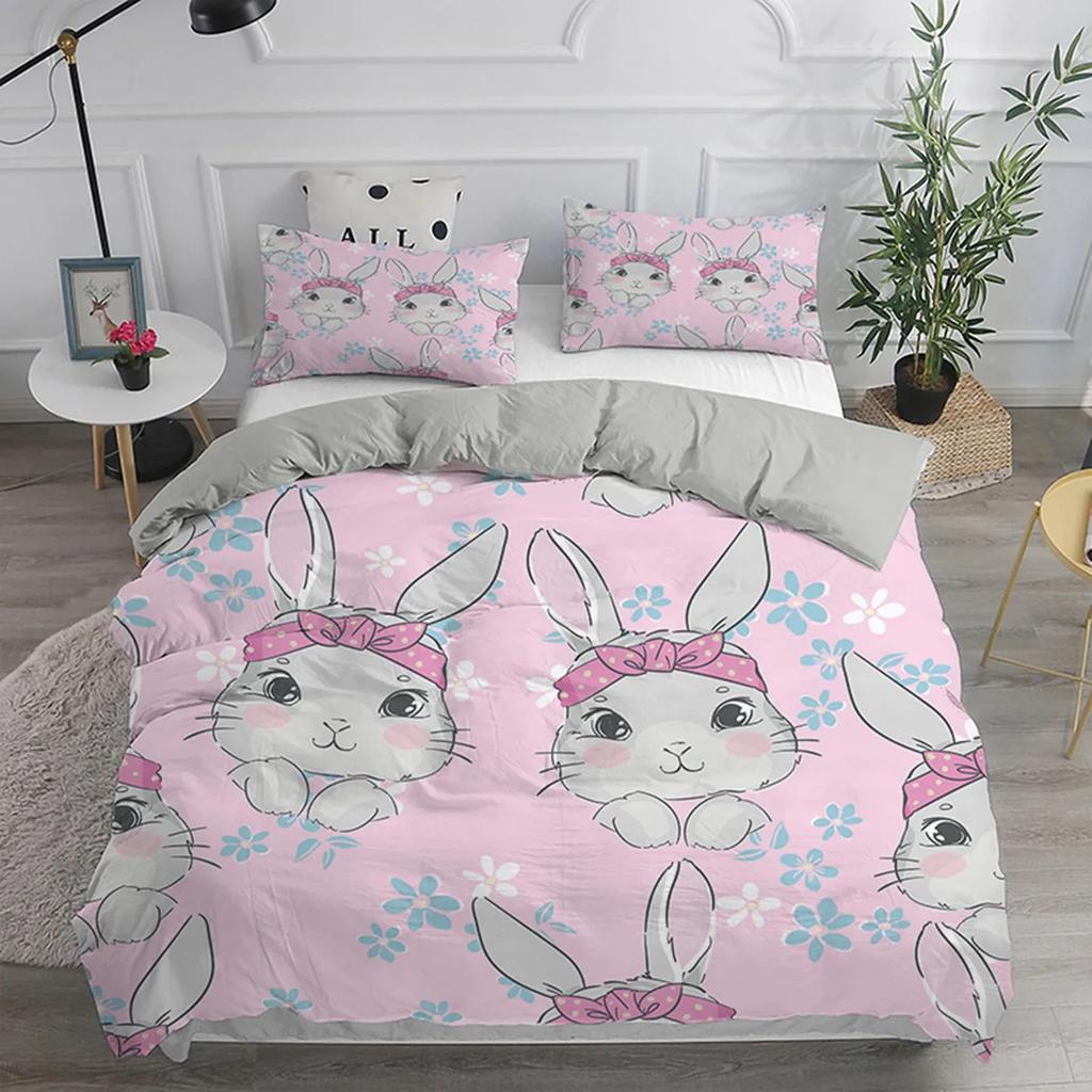 Comforter Cartoon Rabbit For Children Girl Boy Gift Bunny Polyester Cartoon Animals Theme For Bedroom Decorations