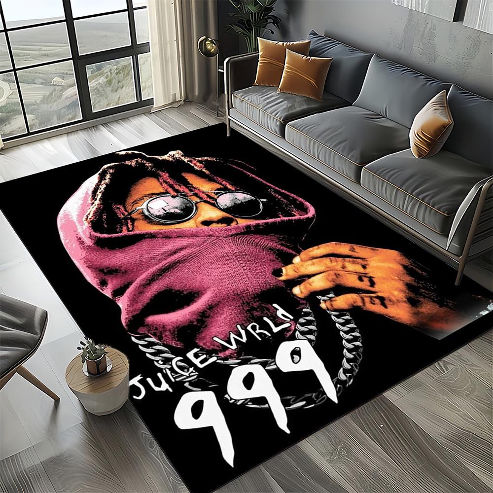 3D-Druck Juice WRLD 999 Legende Rapper Album Teppich für Wohnzimmer Schlafzimmer Haus Sofadekoration, Kinderspiel Rutschfeste Fußmatte