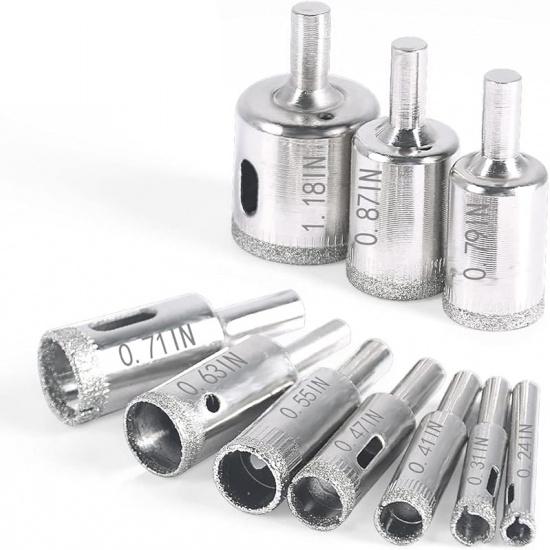 Diamond Hole Saw, 15 Pcs Diamond Drill Bits Set Glass Drill Bit Extractor Remover Tools for Glass, Ceramics, Porcelain, Ceramic Tile (1/4"-2")