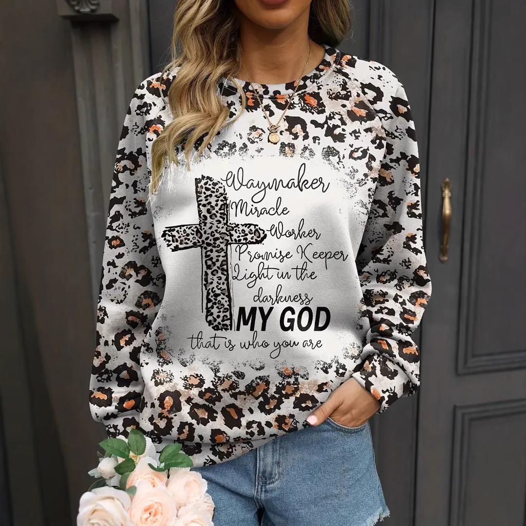 Autumn and Winter Women's 3D Leopard Print Crew Neck Hoodies & Sweatshirts (women’s)