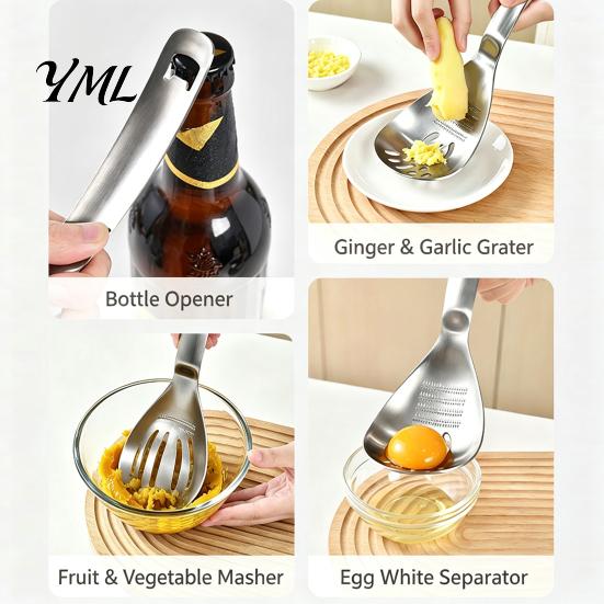 Non-slip Handle Culinary Tool 5-in-1 Stainless Steel Grater Spoon, Multi-Function Kitchen with Egg Separator Professional Food Preparation Accessory