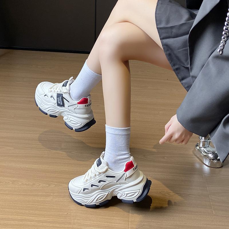 Women's Sports Shoes Vulcanized Women's Running Shoes Sporty Style Thick Sole Height Increasing Fashionable and Versatile